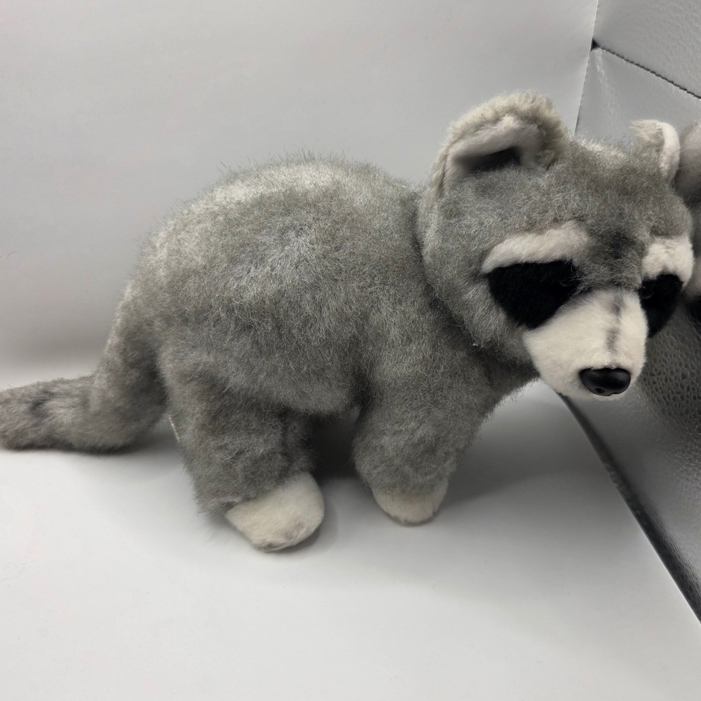 Demdaco Raccoon Plush Grey White Realistic Stuffed Animal 6x12in